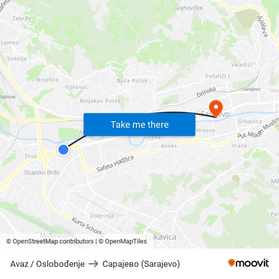 Avaz / Oslobođenje to Сарајево (Sarajevo) map
