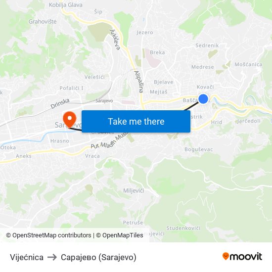 Vijećnica to Сарајево (Sarajevo) map