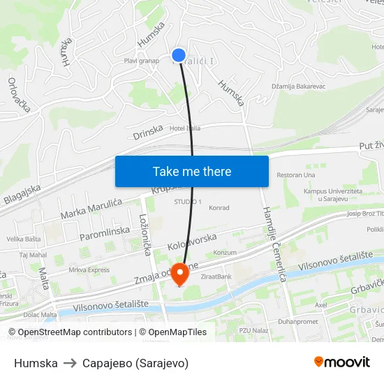 Humska to Сарајево (Sarajevo) map