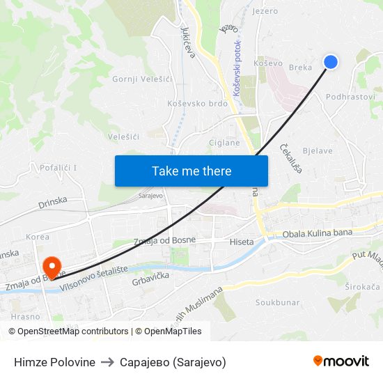 Himze Polovine to Сарајево (Sarajevo) map