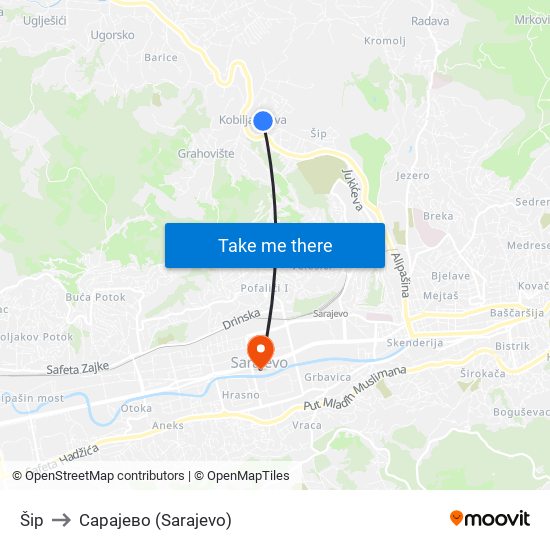 Šip to Сарајево (Sarajevo) map