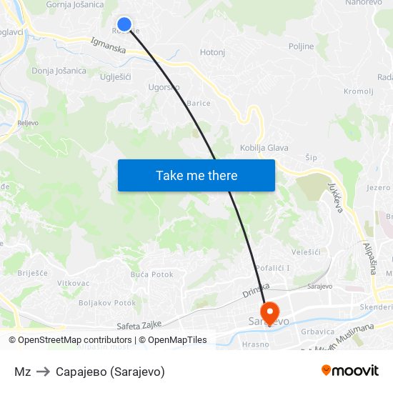 Mz to Сарајево (Sarajevo) map