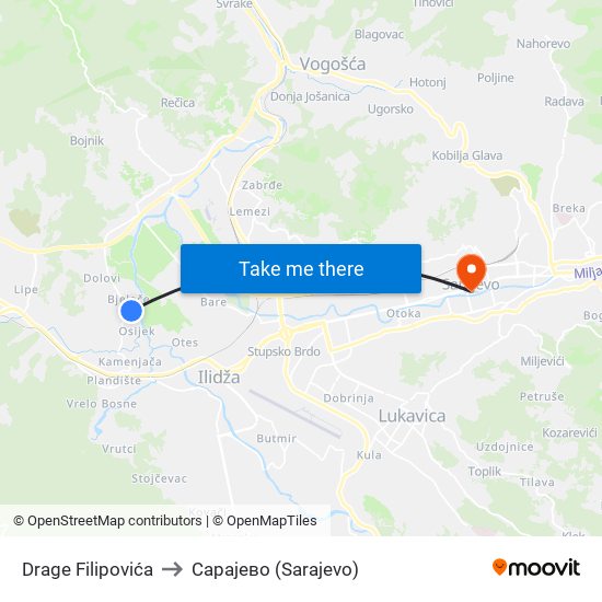 Drage Filipovića to Сарајево (Sarajevo) map