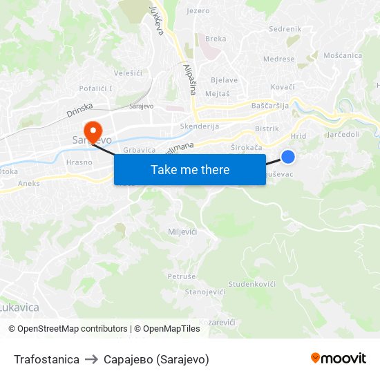 Trafostanica to Сарајево (Sarajevo) map