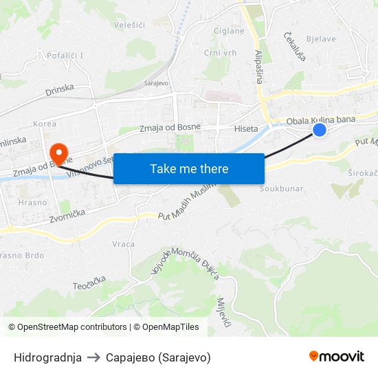 Hidrogradnja to Сарајево (Sarajevo) map