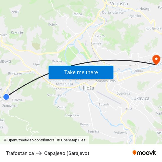 Trafostanica to Сарајево (Sarajevo) map