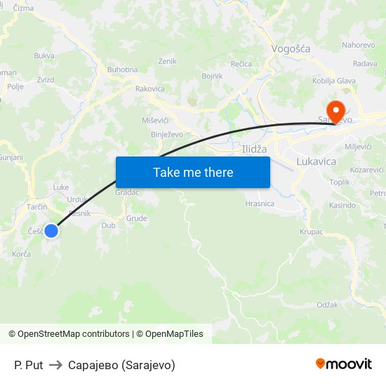 P. Put to Сарајево (Sarajevo) map