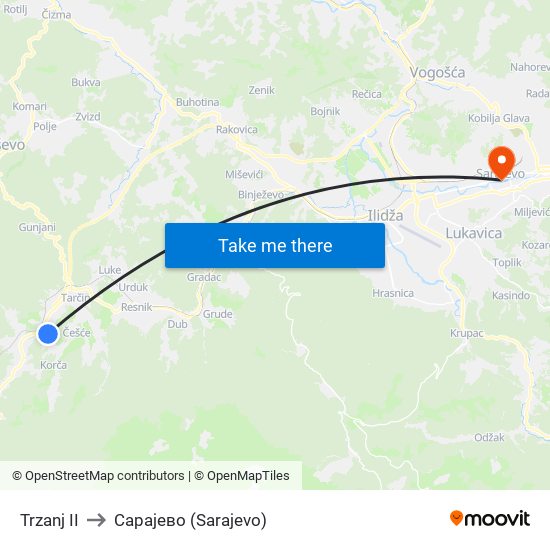 Trzanj II to Сарајево (Sarajevo) map