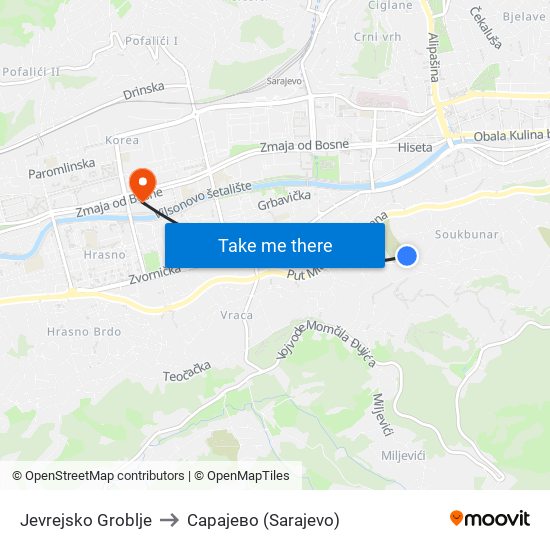 Jevrejsko Groblje to Сарајево (Sarajevo) map