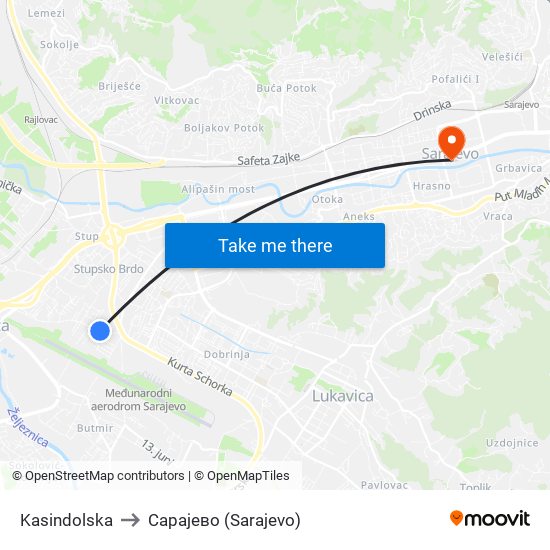 Kasindolska to Сарајево (Sarajevo) map