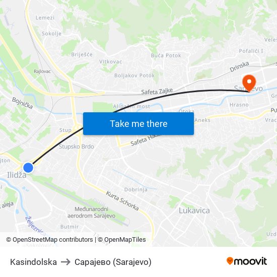 Kasindolska to Сарајево (Sarajevo) map