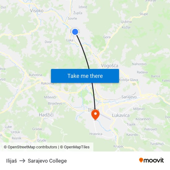 Ilijaš to Sarajevo College map