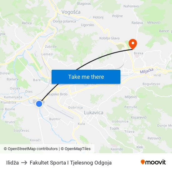 Ilidža to Fakultet Sporta I Tjelesnog Odgoja map