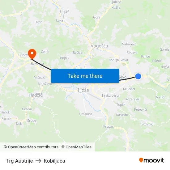 Trg Austrije to Kobiljača map