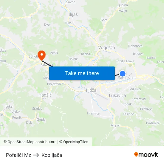 Pofalići Mz to Kobiljača map