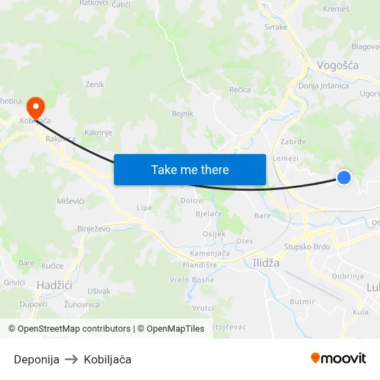 Deponija to Kobiljača map