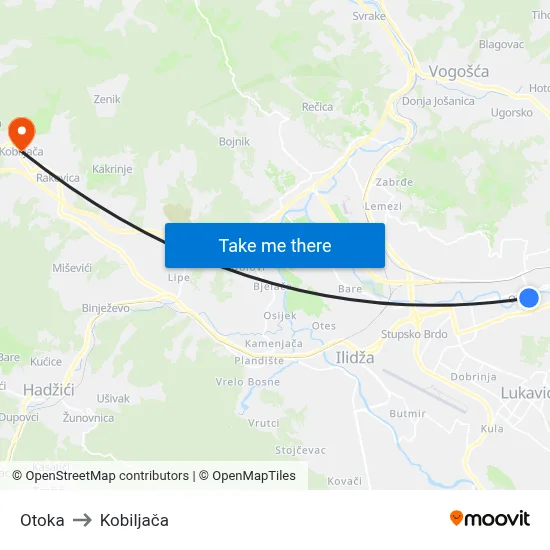 Otoka to Kobiljača map