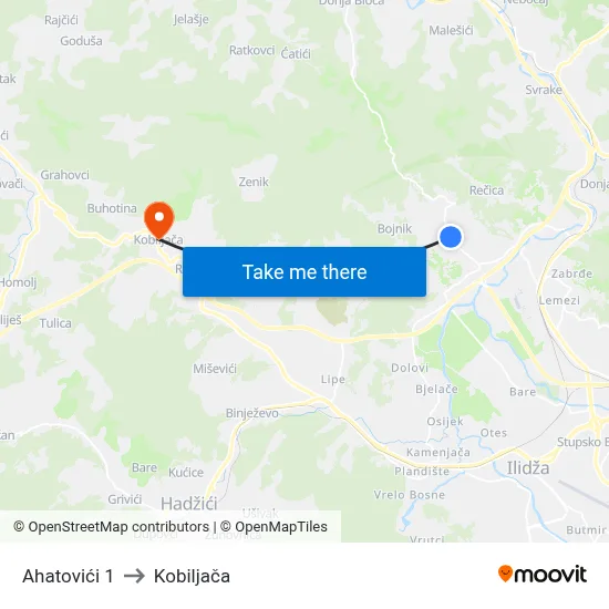 Ahatovići 1 to Kobiljača map