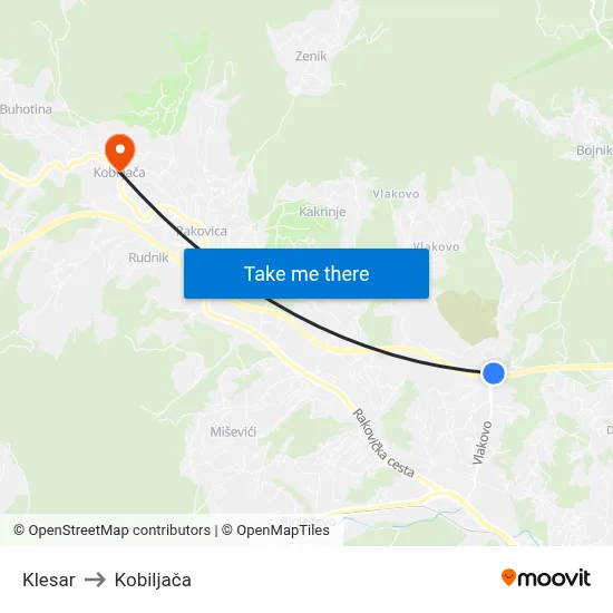 Klesar to Kobiljača map