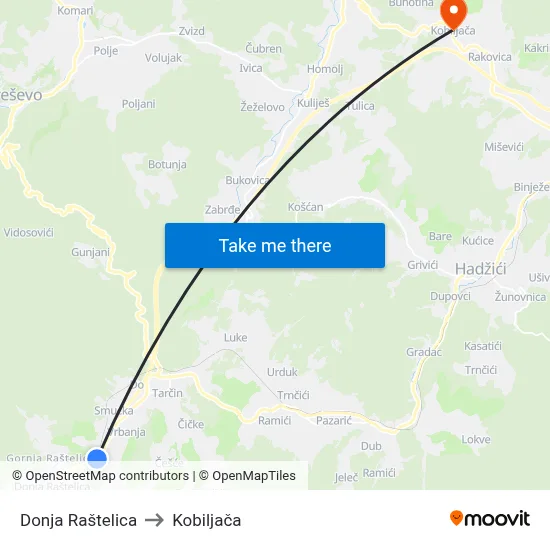 Donja Raštelica to Kobiljača map