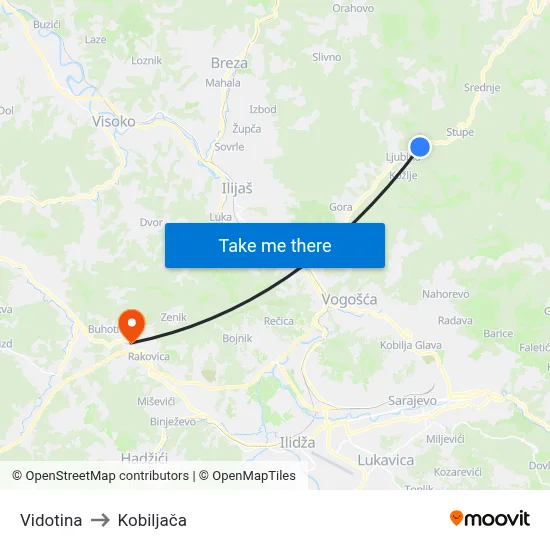 Vidotina to Kobiljača map