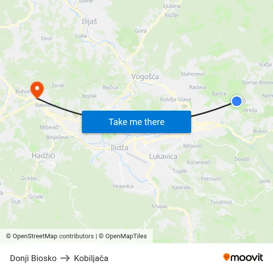 Donji Biosko to Kobiljača map