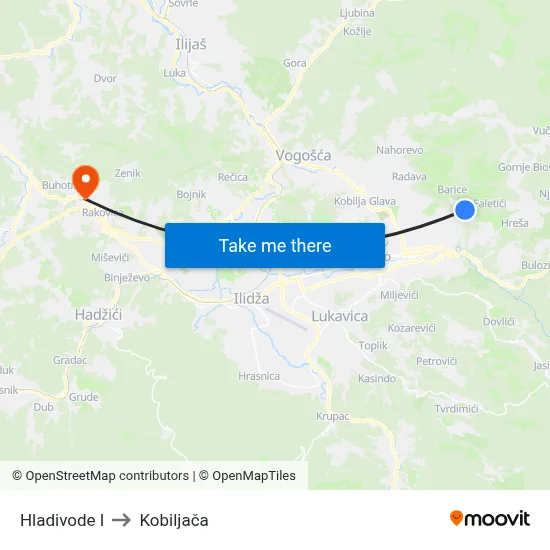 Hladivode I to Kobiljača map