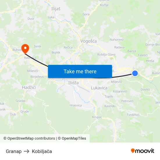 Granap to Kobiljača map
