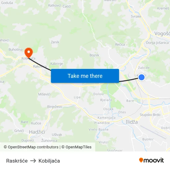 Raskršće to Kobiljača map