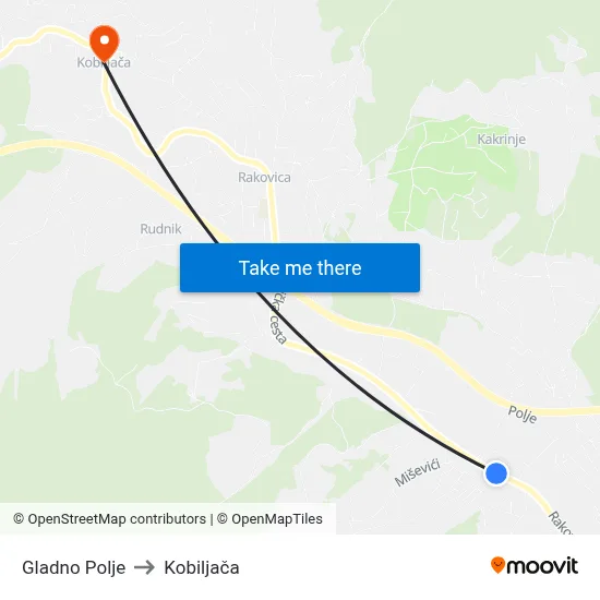 Gladno Polje to Kobiljača map