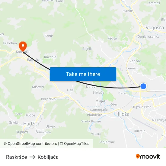 Raskršće to Kobiljača map