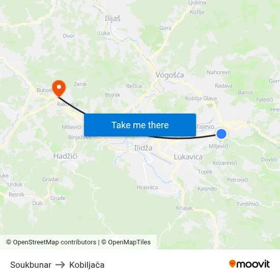 Soukbunar to Kobiljača map