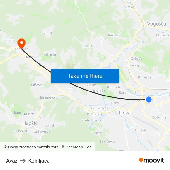 Avaz to Kobiljača map
