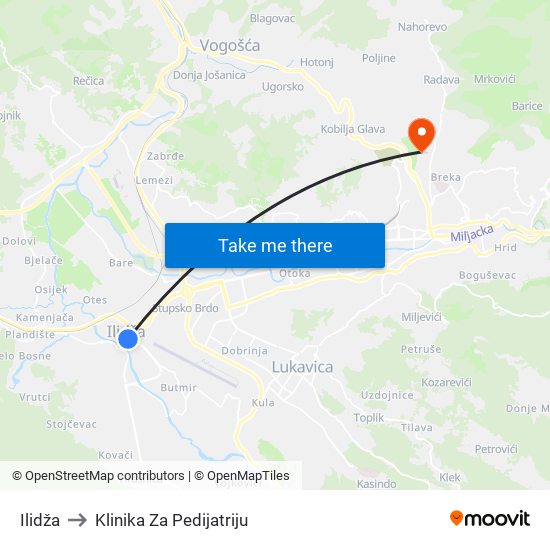 Ilidža to Klinika Za Pedijatriju map