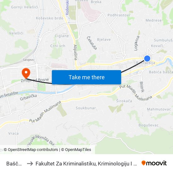 Baščaršija to Fakultet Za Kriminalistiku, Kriminologiju I Sigurnosne Studije map