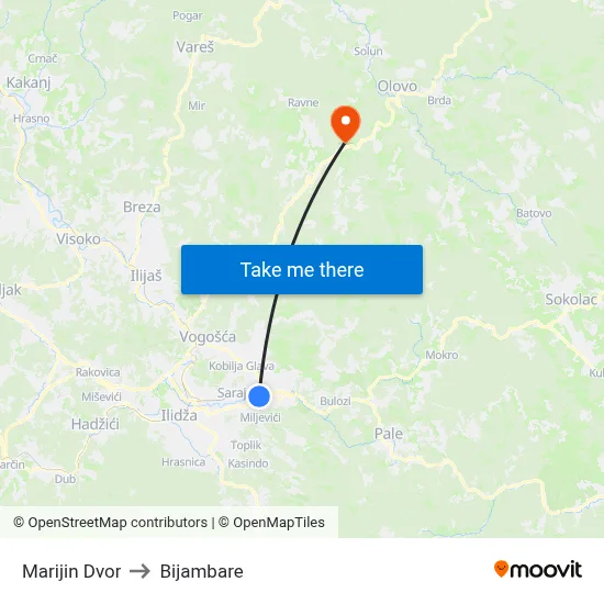 Marijin Dvor to Bijambare map