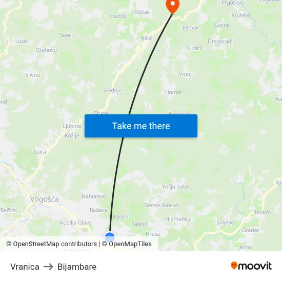 Vranica to Bijambare map