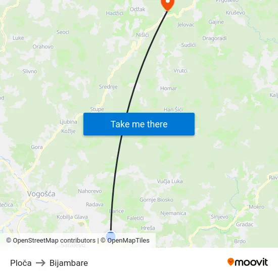 Ploča to Bijambare map