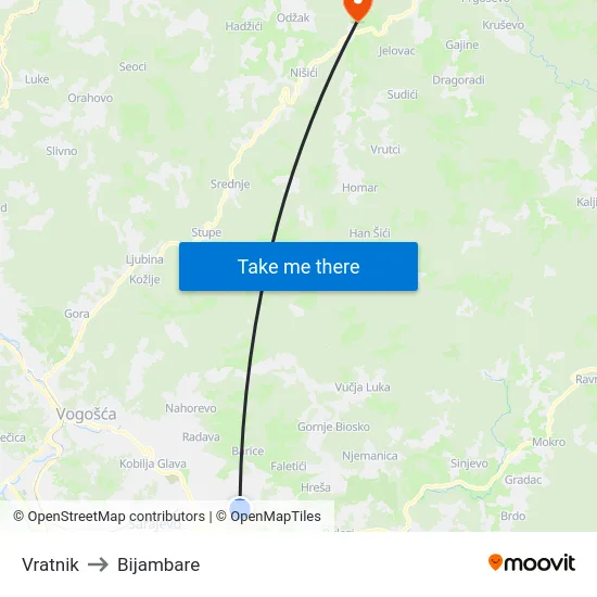 Vratnik to Bijambare map