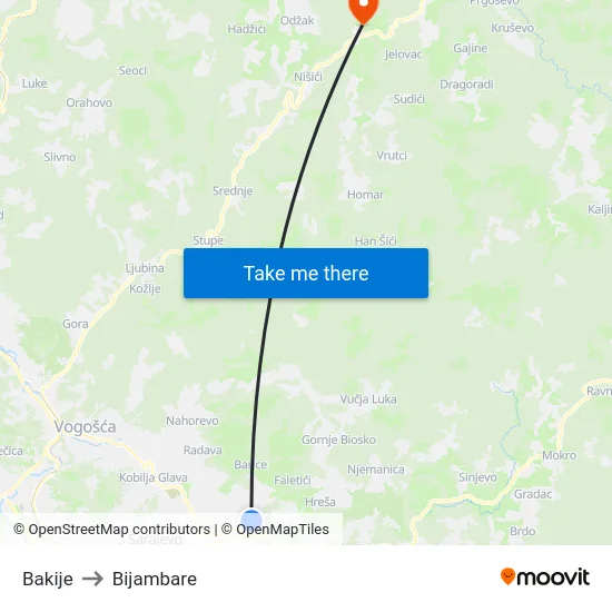 Bakije to Bijambare map