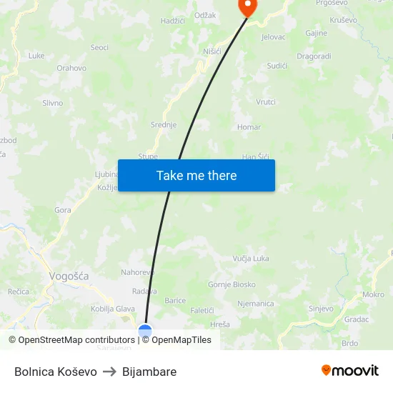 Bolnica Koševo to Bijambare map