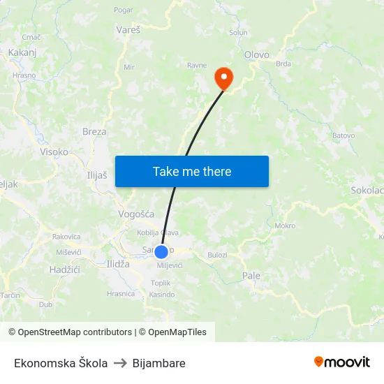 Ekonomska Škola to Bijambare map