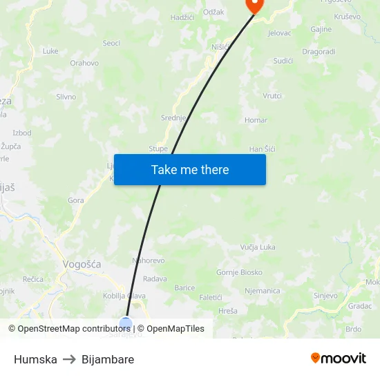 Humska to Bijambare map