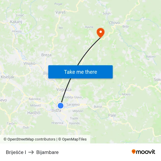 Briješće I to Bijambare map