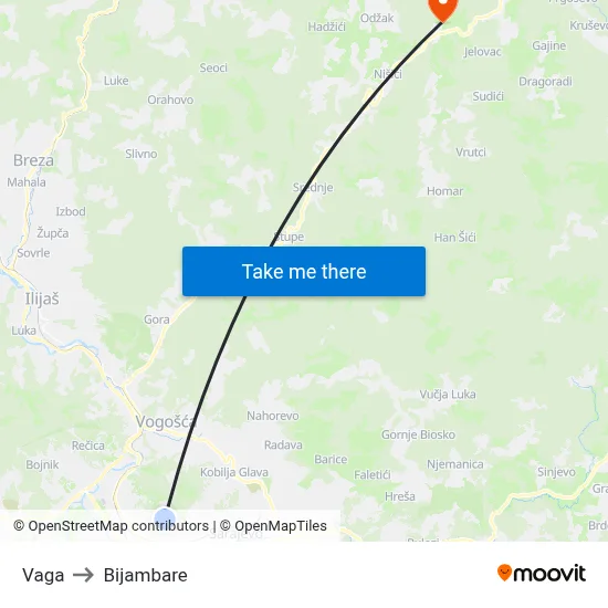 Vaga to Bijambare map