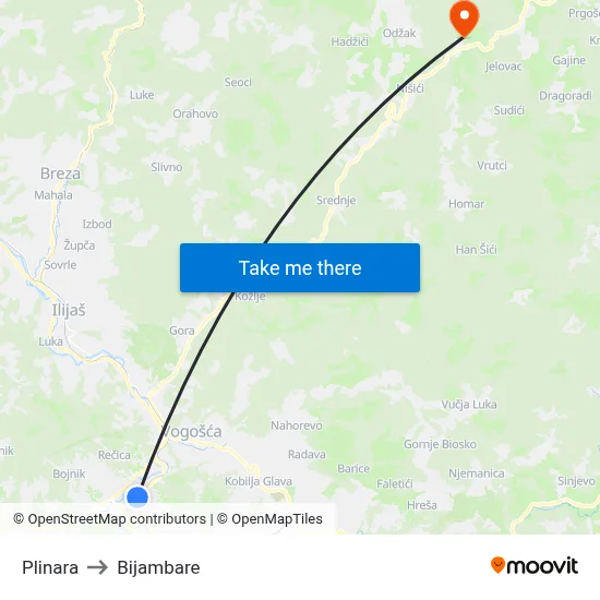 Plinara to Bijambare map