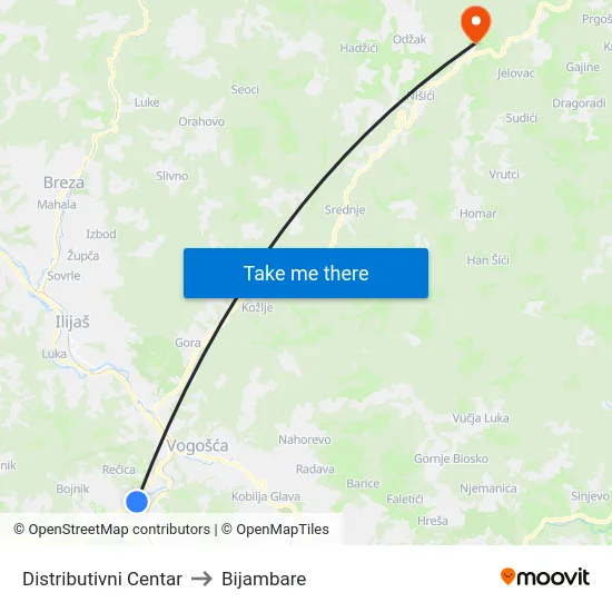 Distributivni Centar to Bijambare map