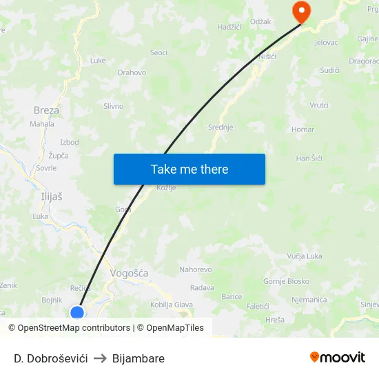 D. Dobroševići to Bijambare map
