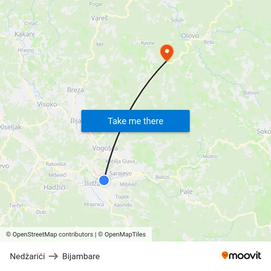Nedžarići to Bijambare map