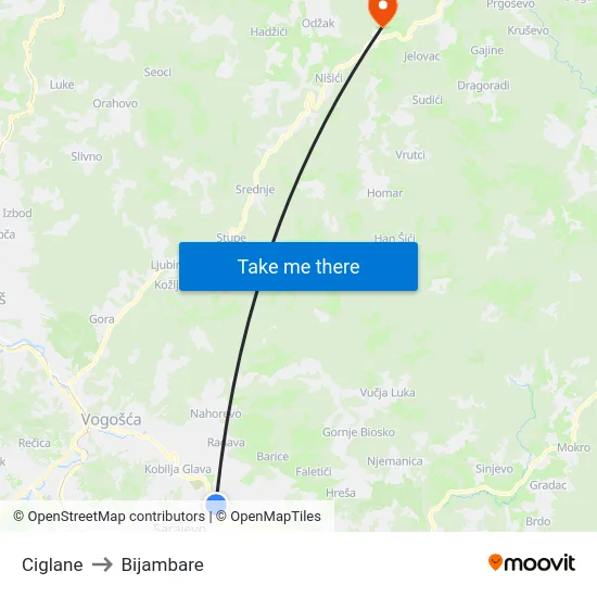 Ciglane to Bijambare map